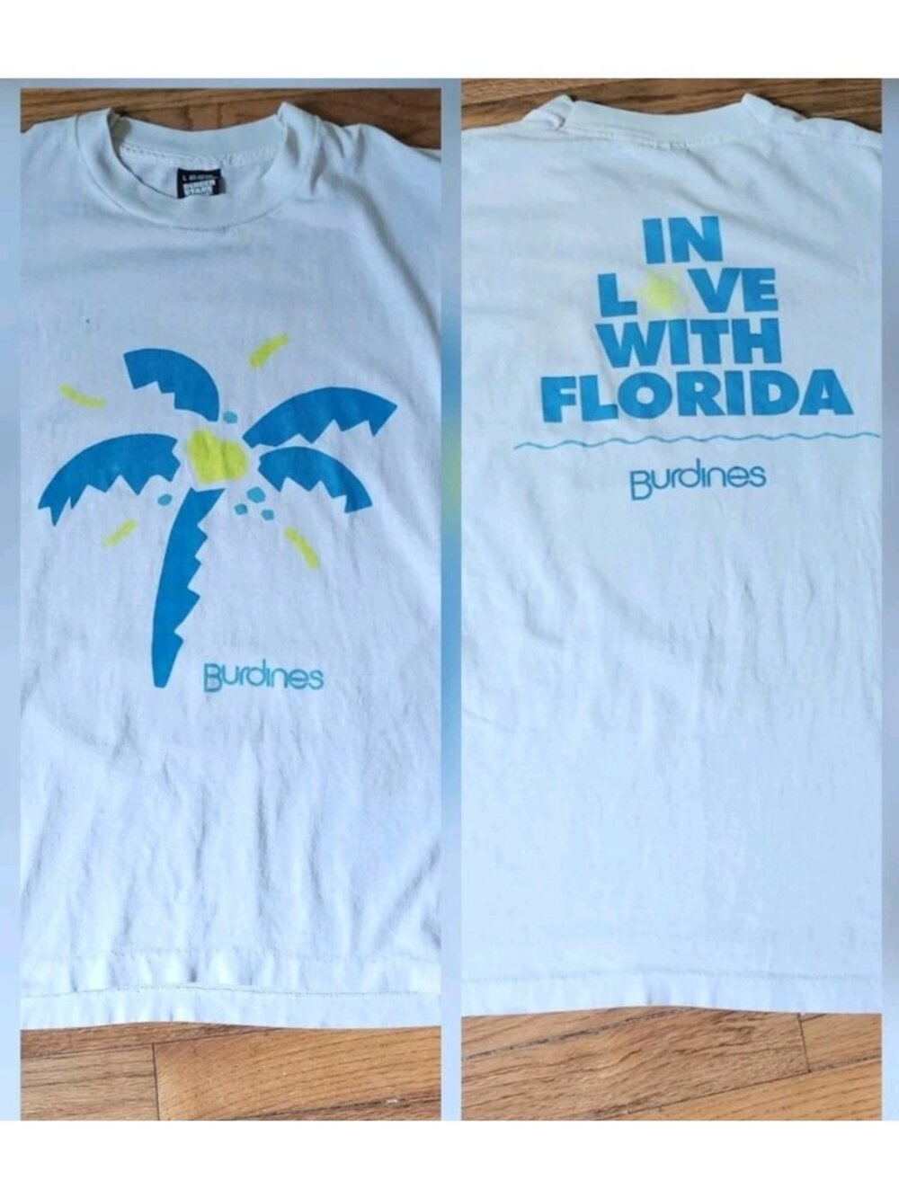Vintage Burdines Florida Tshirt Graphic Palm Tree Logo Screen Stars USA Single